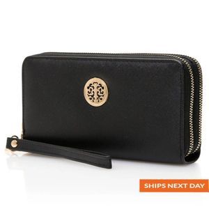 Metal Detail Black Medium Size Wallet